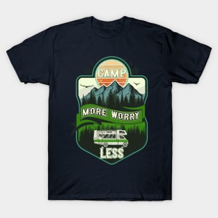 Camp more worry less, RV Camping Club vintage funny , retro landscape RV camping T-Shirt